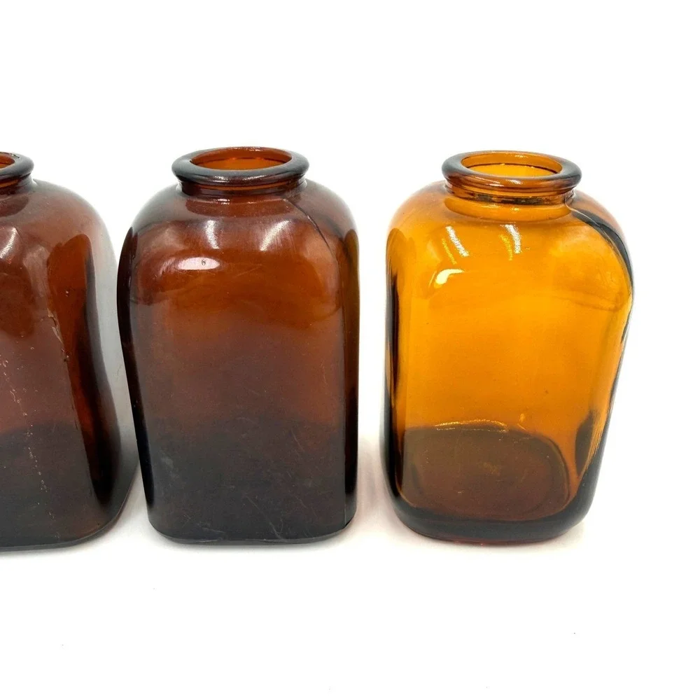 Vintage Amber Glass Apothecary Bottles Set of 4 Rectangular Brown Glass Vases